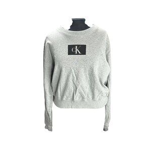Calvin Klein Gray Cropped Logo Sweatshirt Womens Size L Cotton Blend